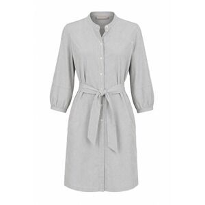 Everlane Pinstripe Shirt Dress 4 White Band‎ Collar Belted Pockets Minimalist
